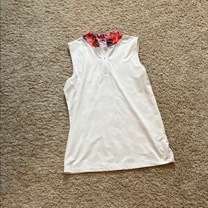 Tommy Bahama White Tank Top with tropical collar
